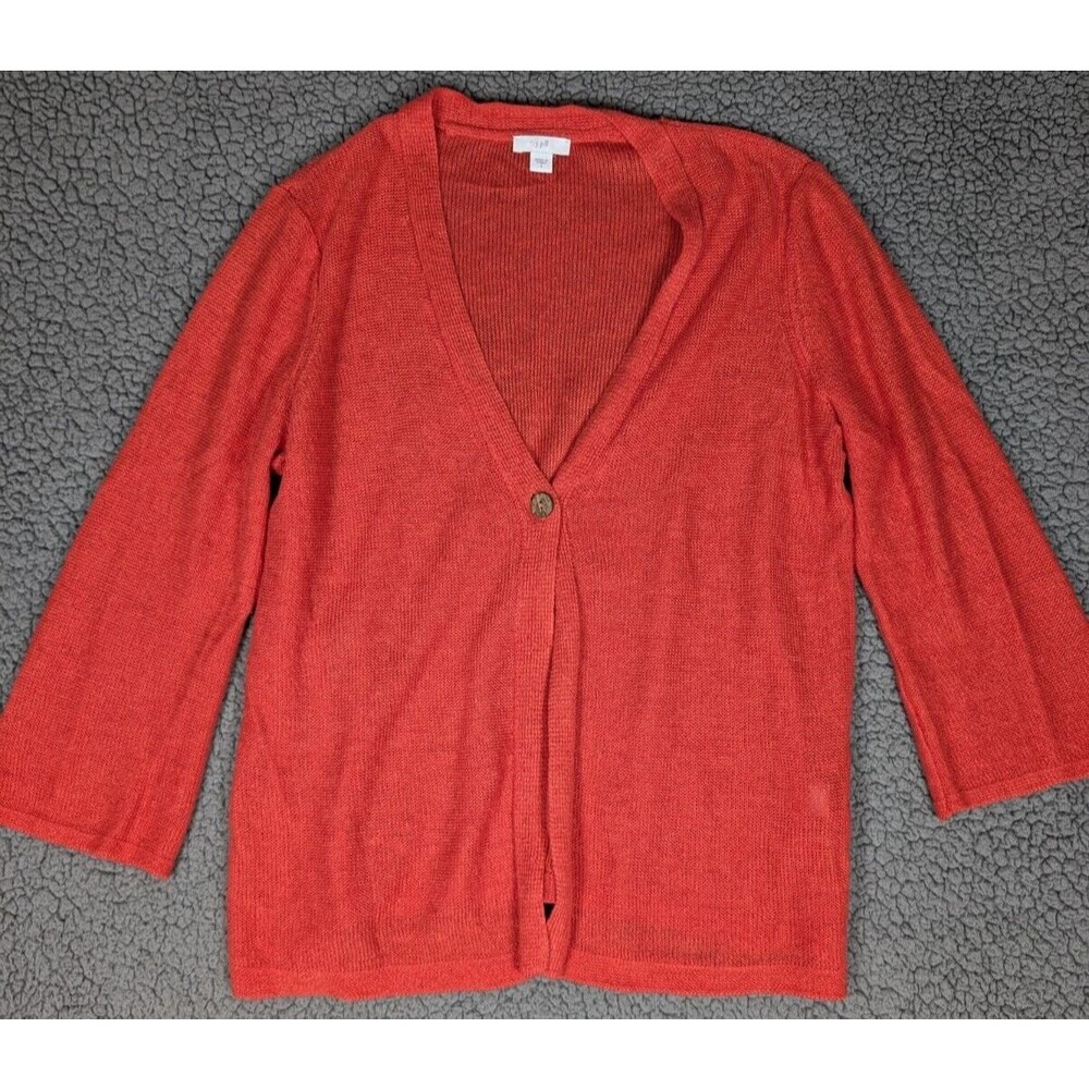 J. Jill Cardigan Womens Small Reddish Orange One Button Linen Blend Lightweight